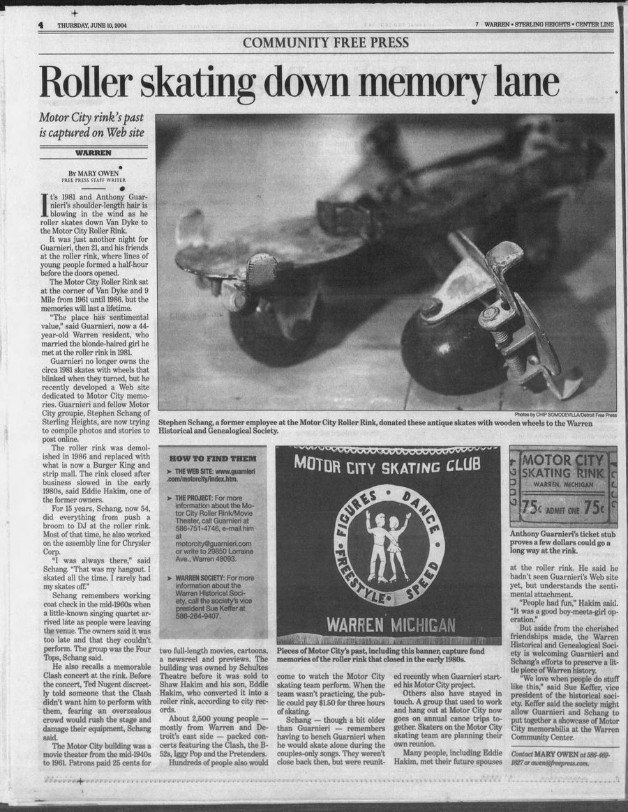 Motor City Theatre - JUNE 2004 RETROSPECTIVE ARTICLE ON ROLLER RINK